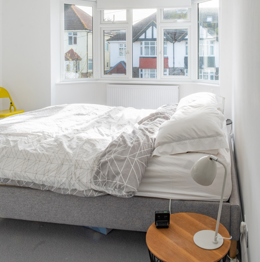 Bright double bedroom with bay window